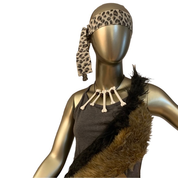 Cave Woman (Jane) Costume Mini Skirt, Top, Headband, Necklace & Bone Size M - Picture 5 of 13
